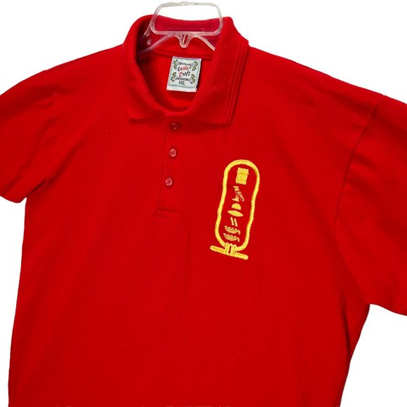 Carla Craft Polo Shirt Men's XXL Red 100% Egyptian Cotton Hieroglyph Embroidery - Picture 4 of 10